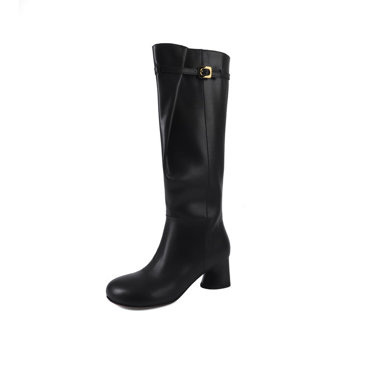 Karin Luna In Stock In Stock Mango Head Large Tube Belt Buckle Chunky Heel Long Boots