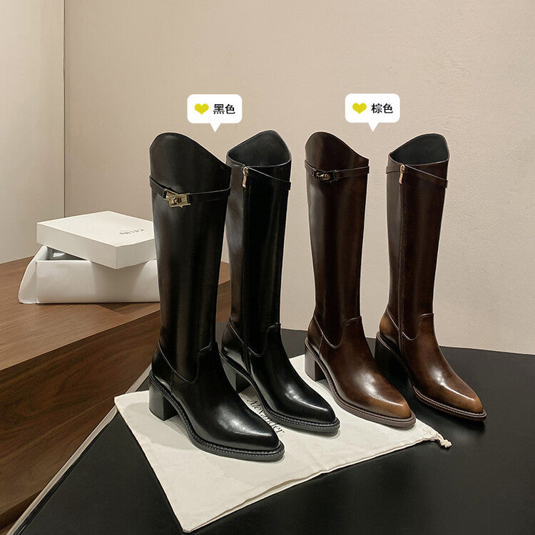 Karin Luna Hot-Selling Fasteners Sold as soon as listed Comes with data plan included Pointed Toe Chunky Heel Classic Full Cowhide Leather Riding Boots
