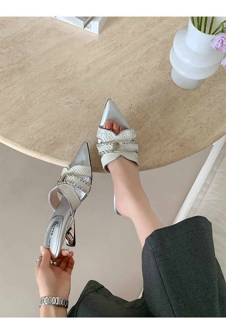 Karin Luna Fish Skin Series~Minimalist Pointed Toe Hot-Selling Unique Heel Slippers