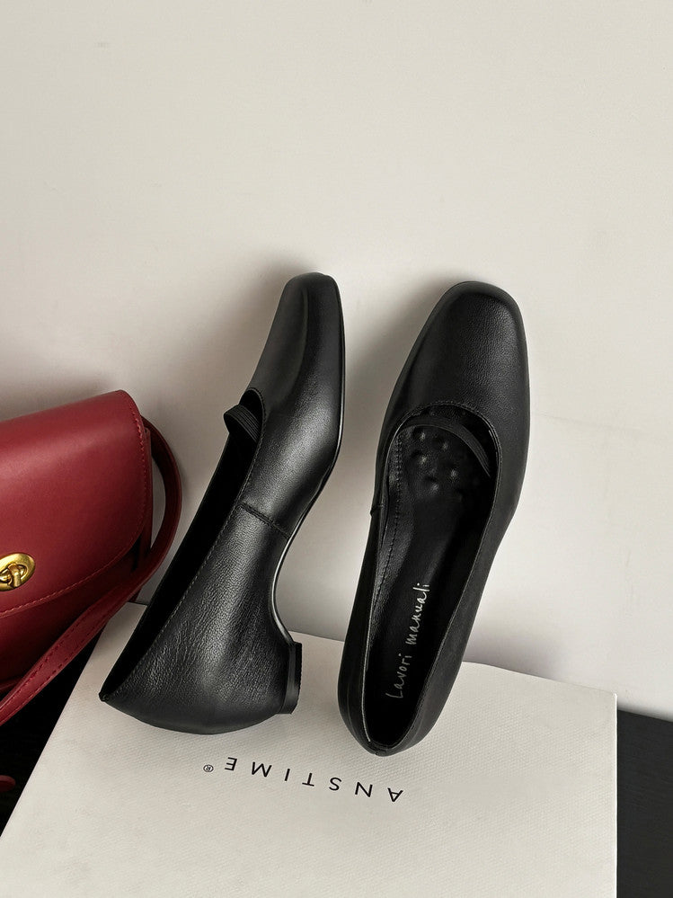 Karin Luna In Stock Spot Goods    Retro Elastic Band Chunky Heel Single Shoes