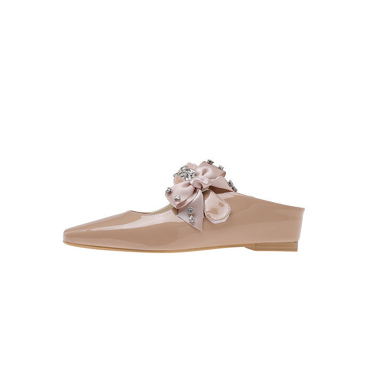 Karin Luna Handmade One-Strap Rhinestone Ribbon Square-Toe Mules