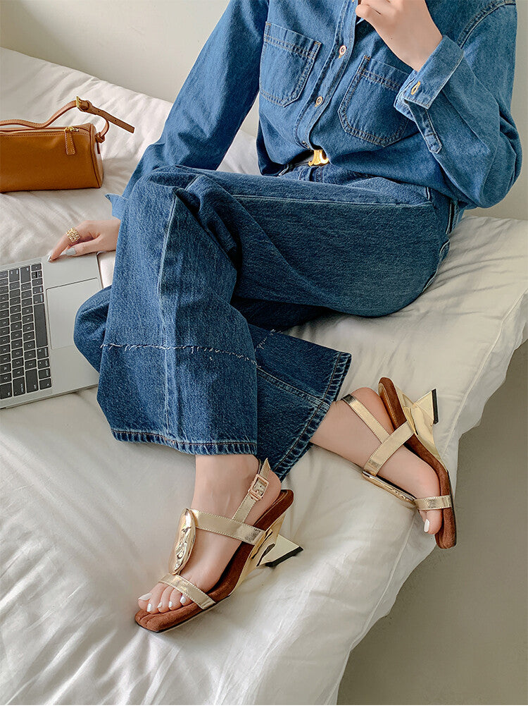 Karin Luna Hot-Selling Fasteners  Irregular Heel Open-Toe Sandals