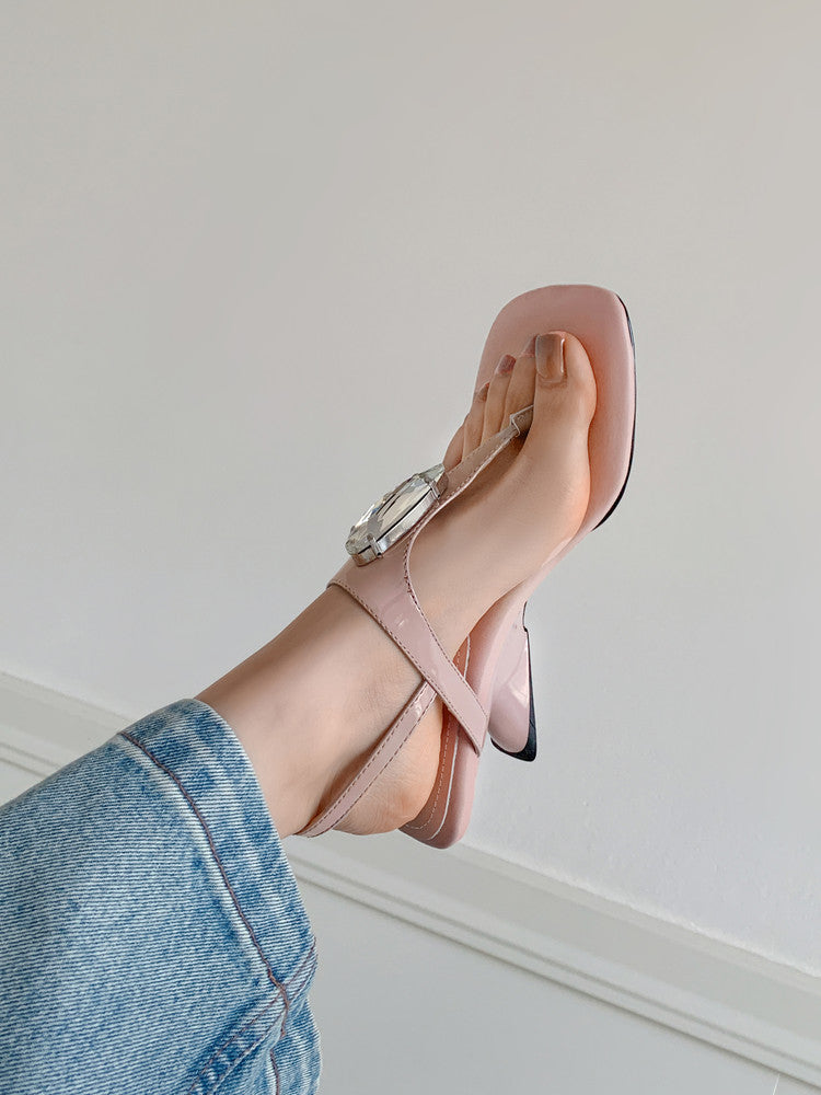 Karin Luna Bestseller Element Square Toe Irregular Heel Super Stable Toe Clip Sandals