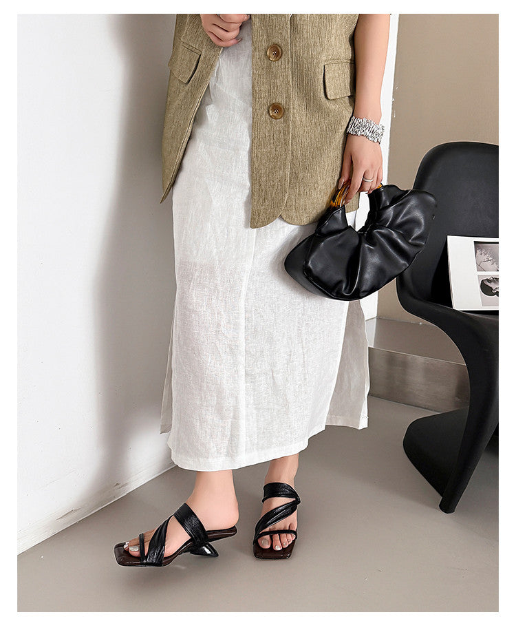 Karin Luna In Stock Spot Goods Minimalist Style Square-Toed Irregular Heel Slippers