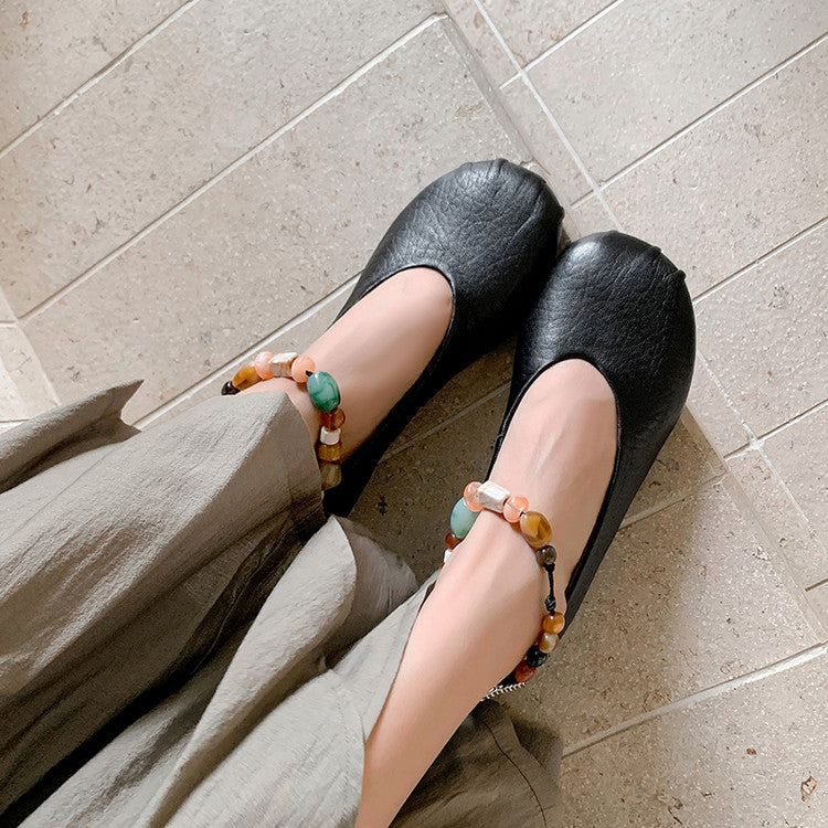 Karin Luna Full Layer Inside and Out~Elephant Pattern Round Toe Hidden Wedge Granny Shoes