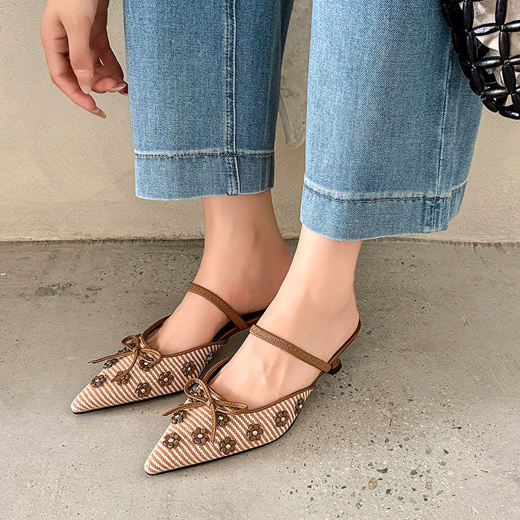 Karin Luna In Stock Spot Goods  Elegant Floral Pointed Toe Rhinestone Slippers