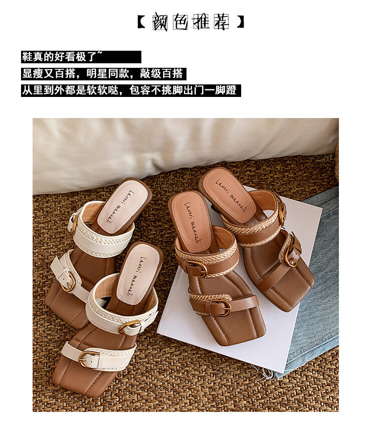Karin Luna Hot-Selling In Stock  Retro Wedge Belt Square Toe Irregular Heel