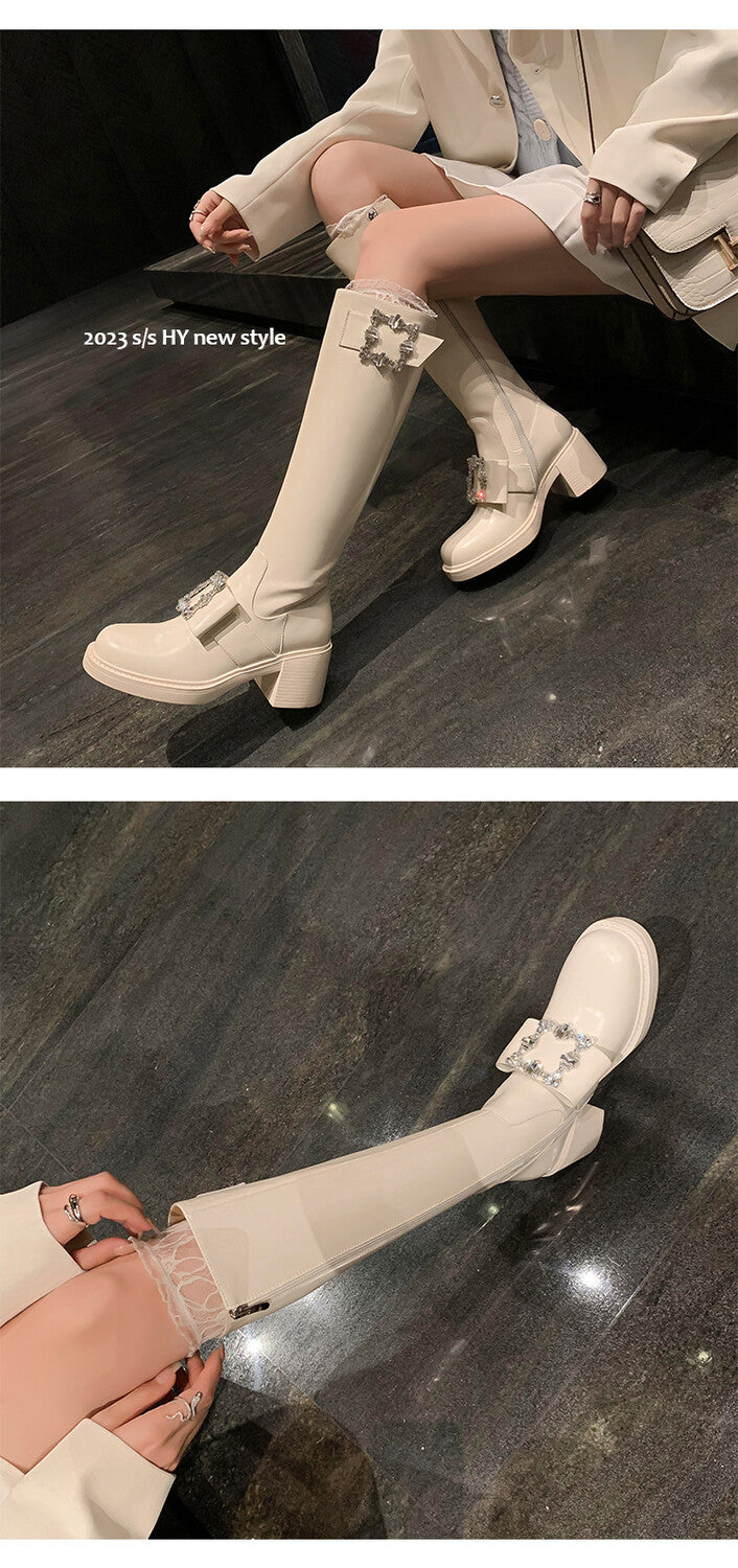Karin Luna has prepared stock  Custom Large Square Buckle Bowknot Fastener Elegant Long Boots