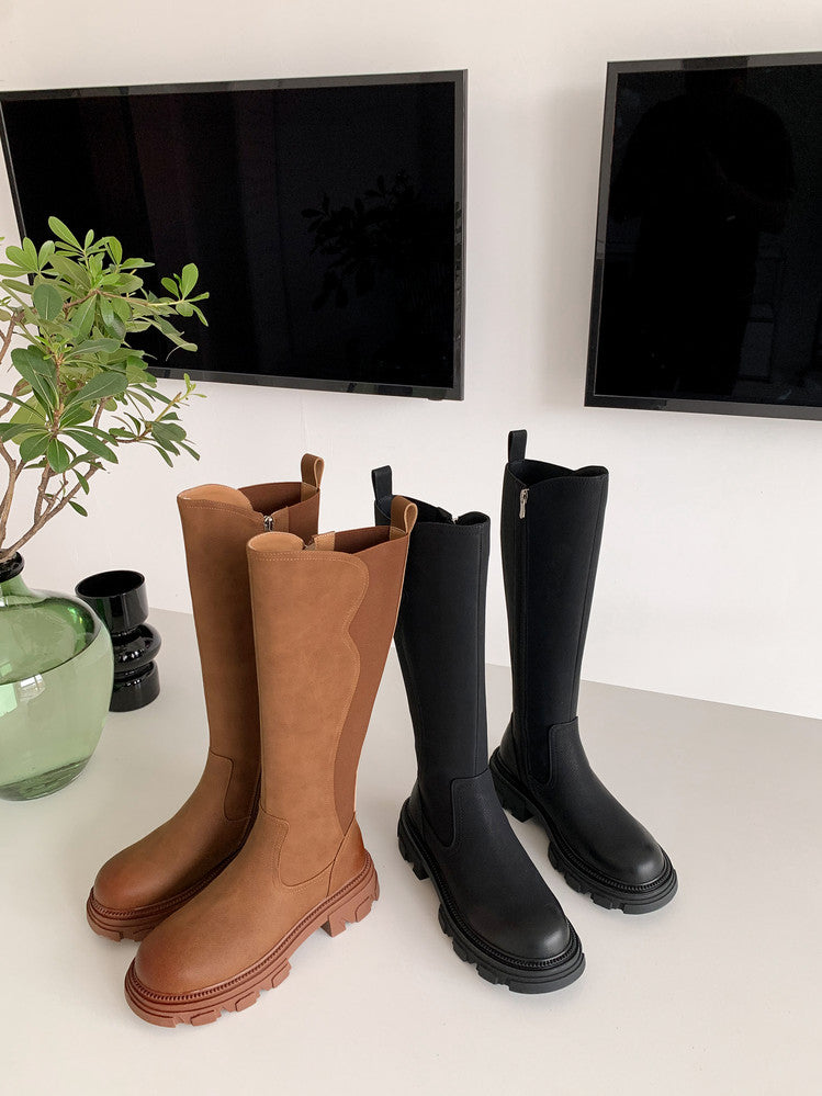 Karin Luna In Stock Versatile Irregular Stretch Fabric Long Boots