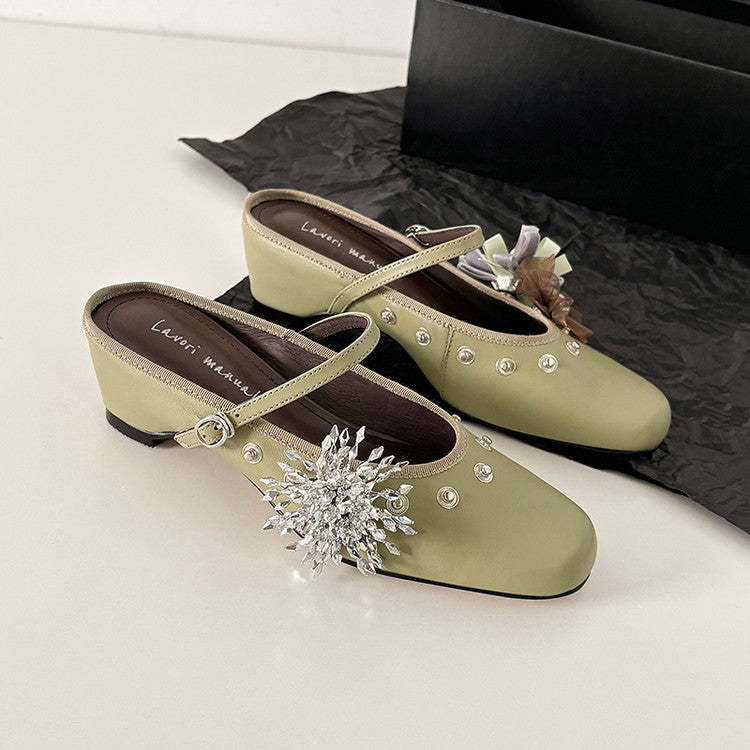 Karin Luna In Stock Spot Goods  Full-grain leather inside and out  Ultra Exquisite Round Toe Hidden Heel Closed-Toe Slippers