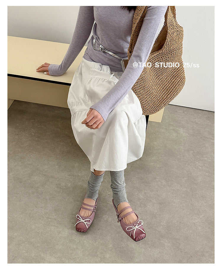 Karin Luna In Stock In Stock   Summer New Sweet Bowknot Color Block Square Toe Height-Increasing Slippers