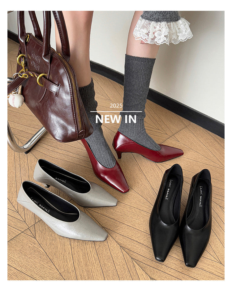 Karin Luna In Stock In Stock ~Basic Versatile French Style Small Square Toe Shallow Mouth Single Shoes