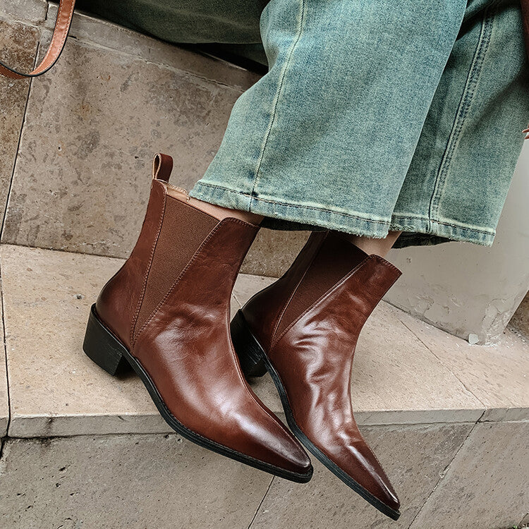 Karin Luna In Stock In stock   Classic first-layer cowhide Chelsea elastic ankle boots