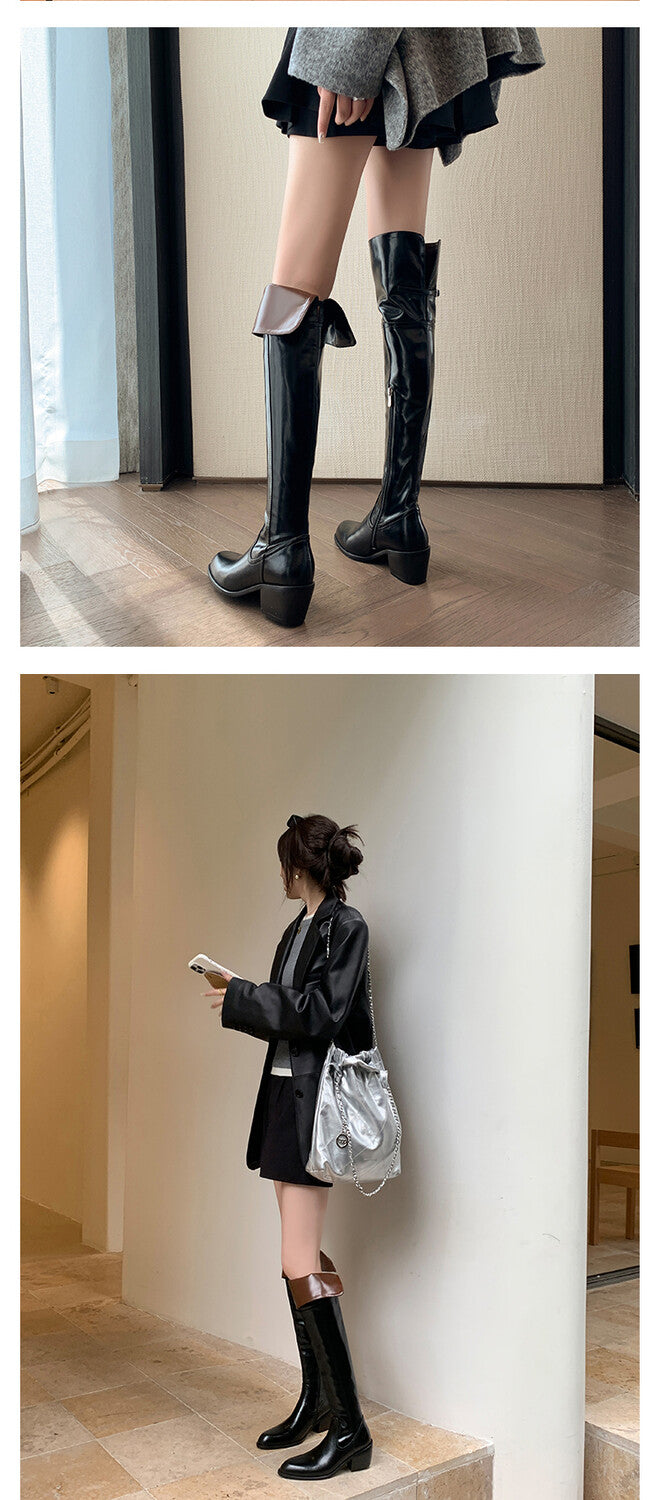 Karin Luna exploded  Three versions exploded Single Fleece Lining Fur Collar Version  Thick Fur Collar Foldable Hot-Selling Full Cowhide Pointed Toe Chunky Heel Classic Style