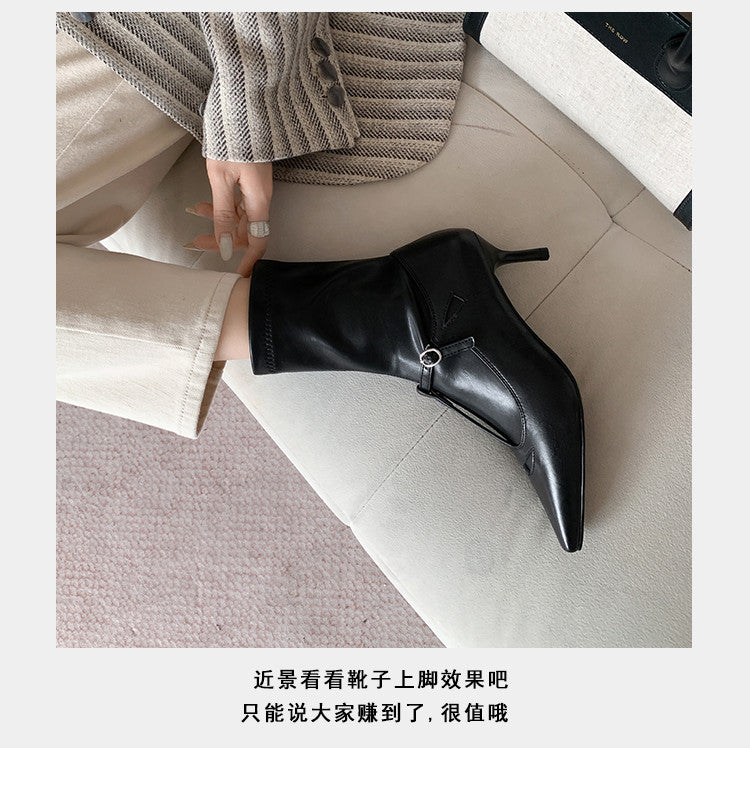 Karin Luna In Stock Spot Goods Elegant Stiletto Pointed Toe Side Zipper Short Boots