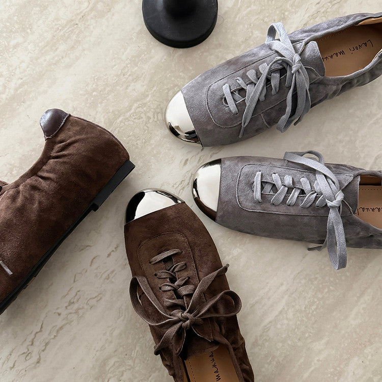 Karin Luna In Stock In Stock  High-end Metal Toe Lace-up Flats