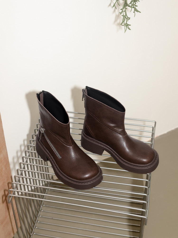 Karin Luna Niche Diagonal Zipper Basic Thick Sole Short Boots