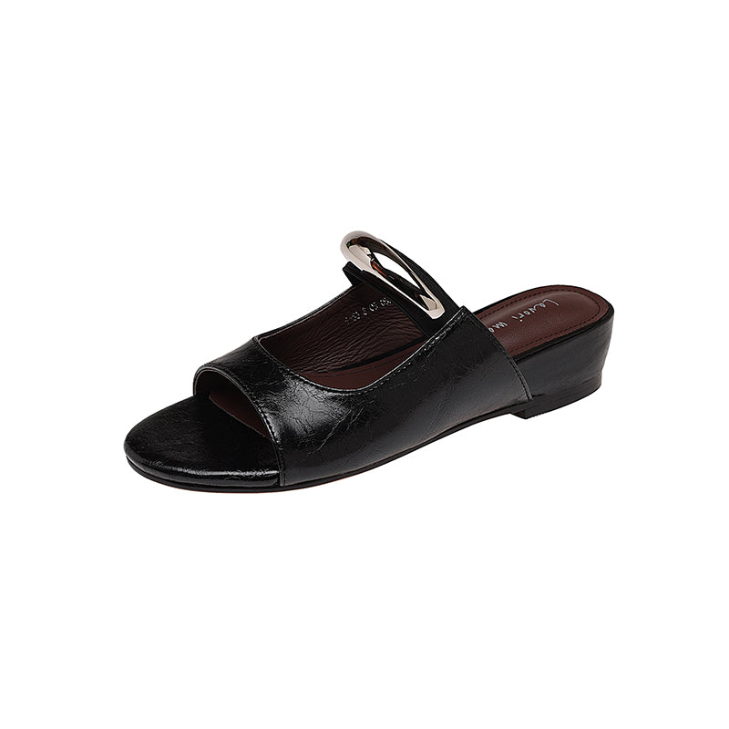 Karin Luna In Stock Spot Goods  Metal Buckle Round Toe Strap Slippers