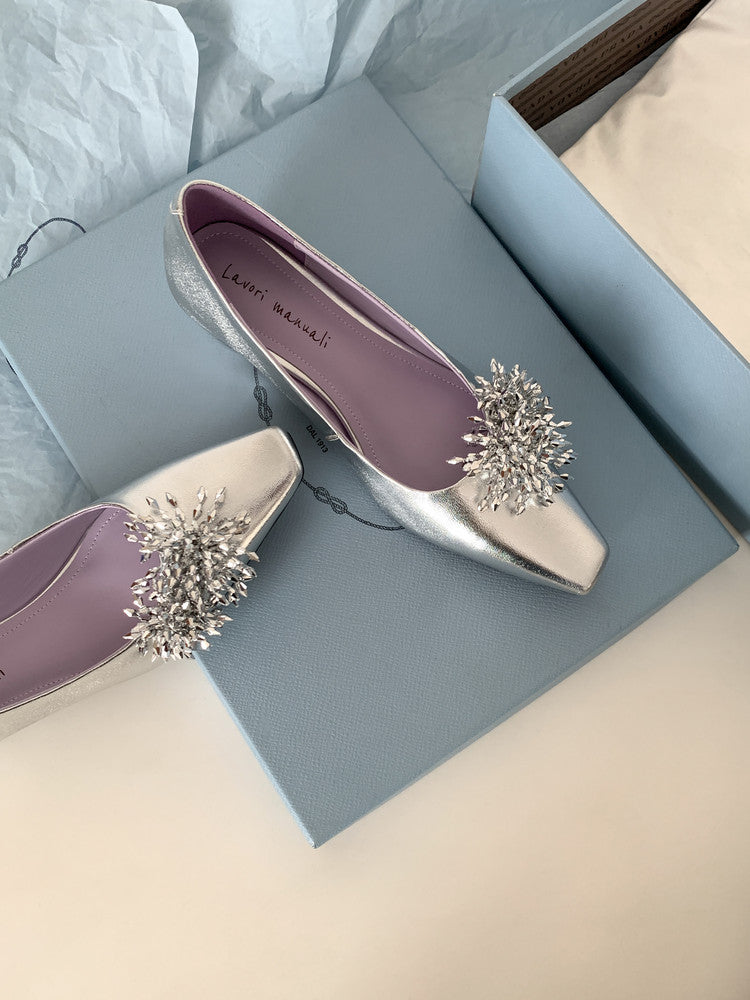 Karin Luna In Stock Spot Goods Exquisite Fireworks Buckle Small Square Toe Chunky Heel Commuter Shoes