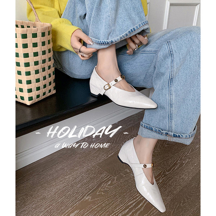 Karin Luna In Stock Spot Goods    Retro Classic Metal Camellia Irregular Heel Single Shoes