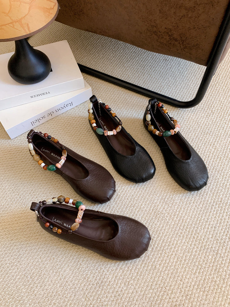 Karin Luna Full Layer Inside and Out~Elephant Pattern Round Toe Hidden Wedge Granny Shoes