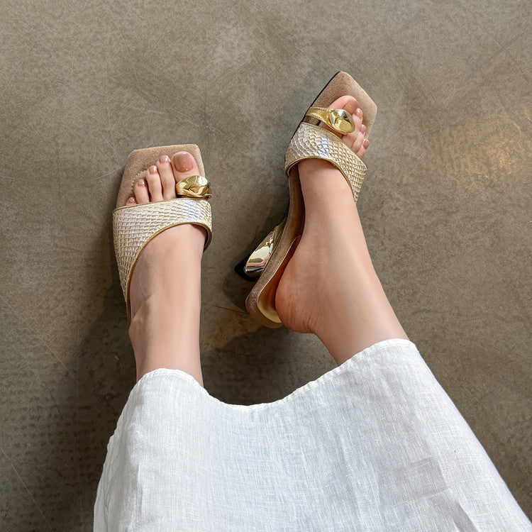 Karin Luna Fish Skin Series~Minimalist Square Toe Popular Irregular Heel Slippers