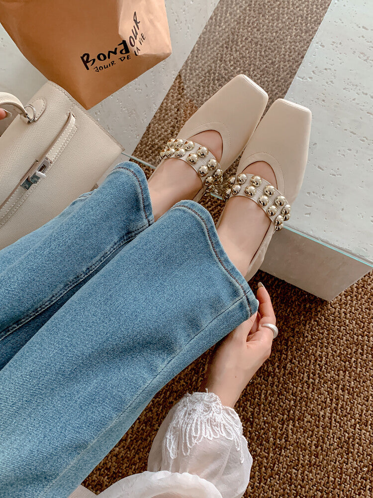 Karin Luna In Stock Spot Goods  Pig Nose Metal Strap Super Soft Granny Full Leather Mary Jane Shoes