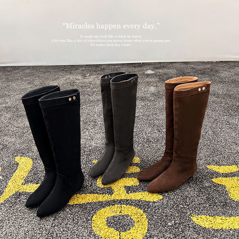 Karin Luna In Stock Spot Goods  Bestselling Suede Leather Sold Out Fast: Pile of Matte Inner Height-Increasing Western Boots