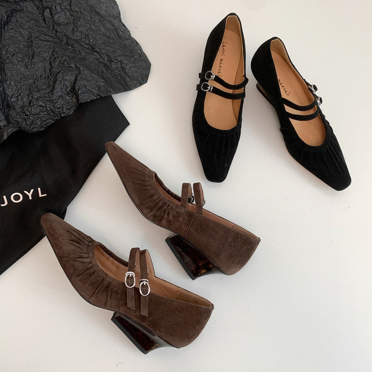 Karin Luna Full Leather Inside and Out Popular Element Amber Heel Elegant French Style Single Shoes
