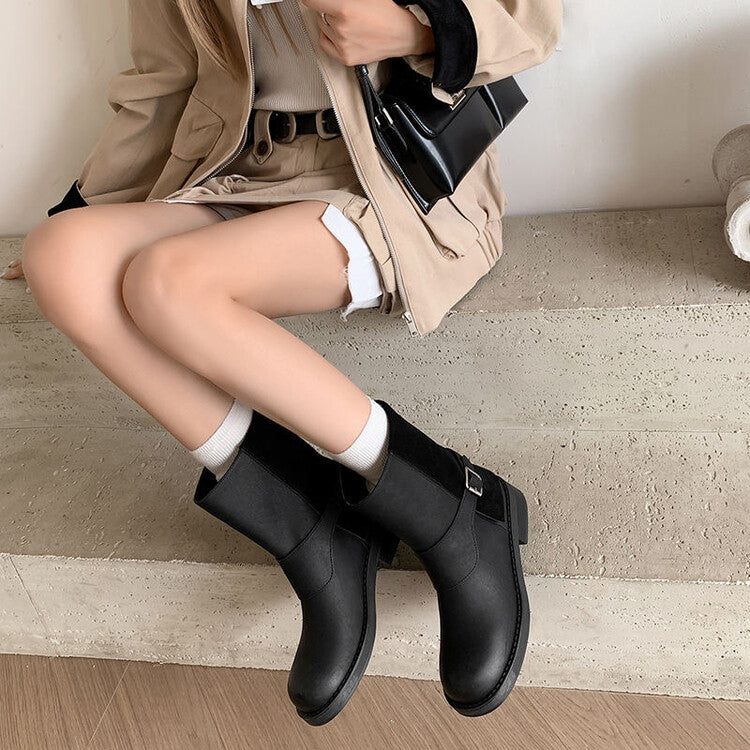 Karin Luna Belt Buckle Chunky Heel Fashion Short Boots