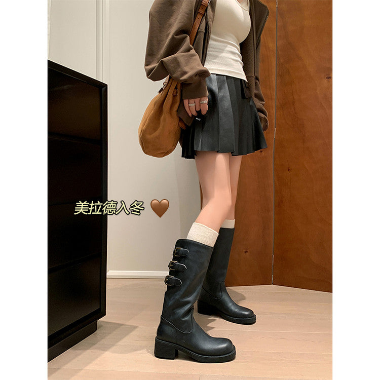 Karin Luna In Stock In Stock Thigh Circumference Belt Buckle Thick Sole Rider Boots