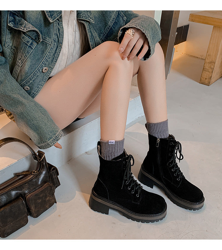 Karin Luna In Stock Casual style thin strap round toe suede ankle boots
