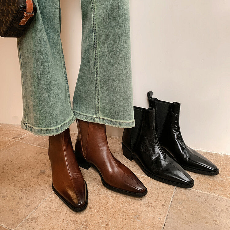 Karin Luna In Stock In stock   Classic first-layer cowhide Chelsea elastic ankle boots