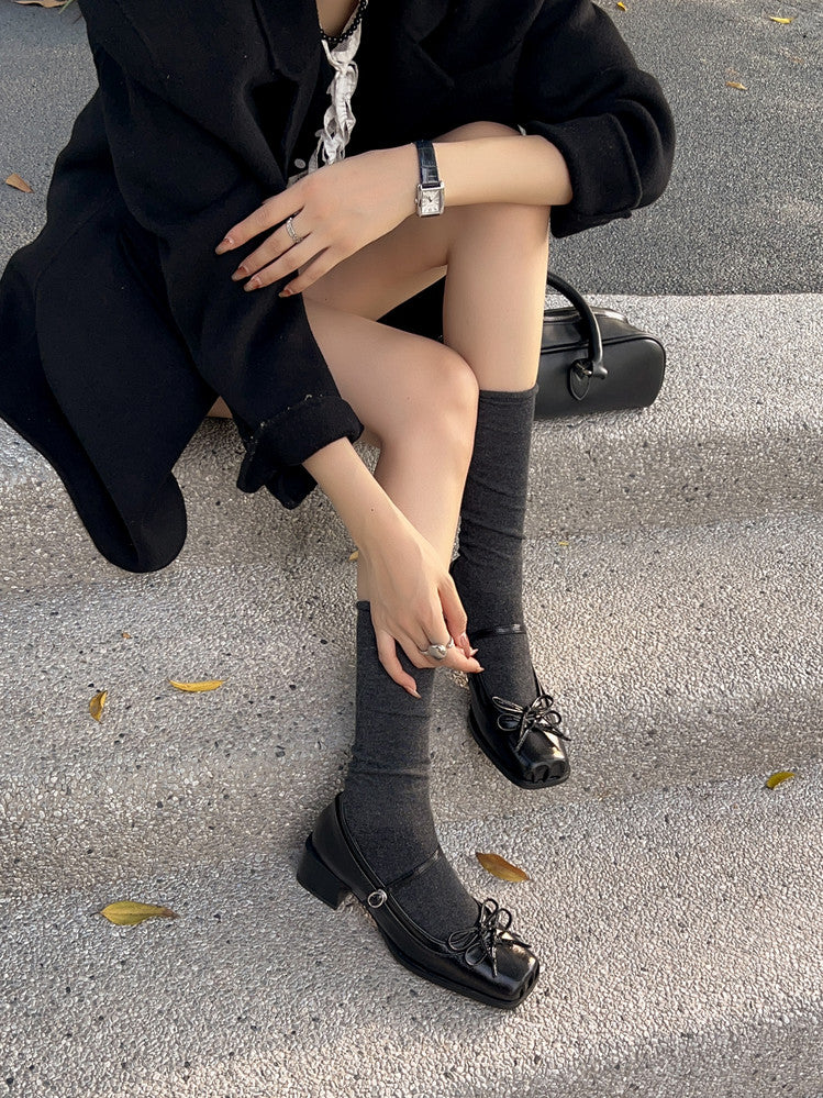 Karin Luna In Stock Spot Goods   One-strap Bowknot Square Toe Chunky Heel Mary Jane Shoes