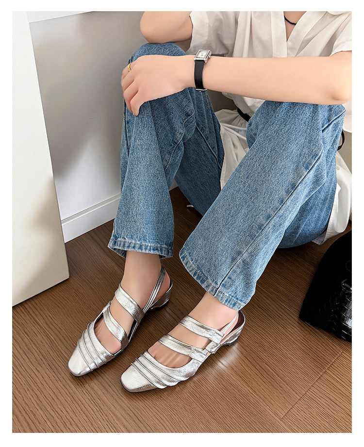 Karin Luna In Stock In Stock Minimalist Soft Upper Small Square Toe Chunky Heel Sandals