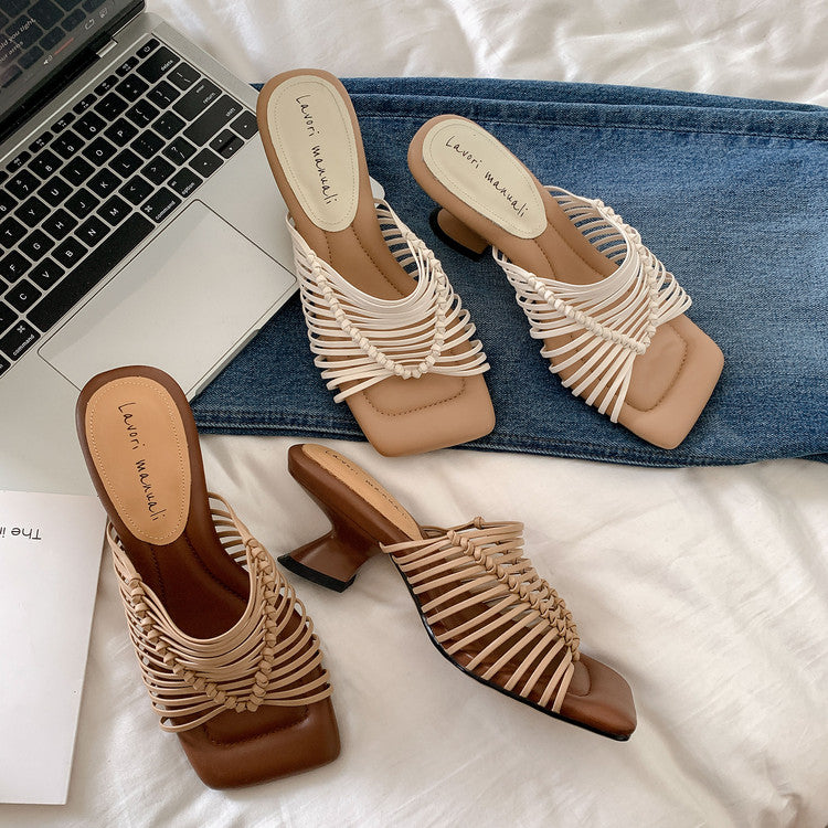 Karin Luna Bestseller Woven Vacation Style Series~ Elegant High Heel Slippers