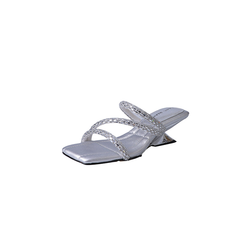 Karin Luna In Stock Spot Goods  Rhinestone One-Strap Irregular Heel Square-Toe Slippers
