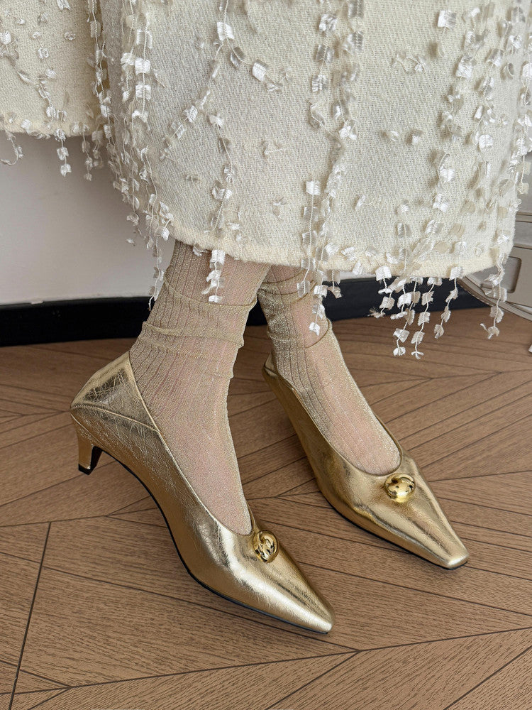 Karin Luna In Stock In Stock ~Basic Versatile French Style Small Square Toe Shallow Mouth Single Shoes