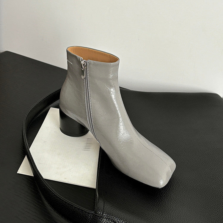 Karin Luna French Style Square Toe Chunky Heel Ankle Boots