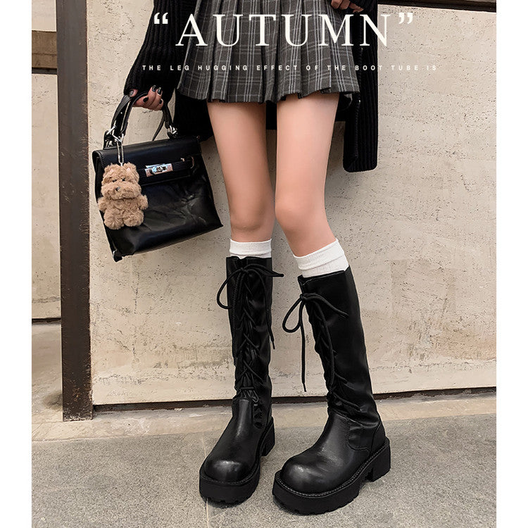 Karin Luna Fashion Style Round Toe Front Lace-up Adjustable Leg Circumference Suitable for both slim and thick legs
