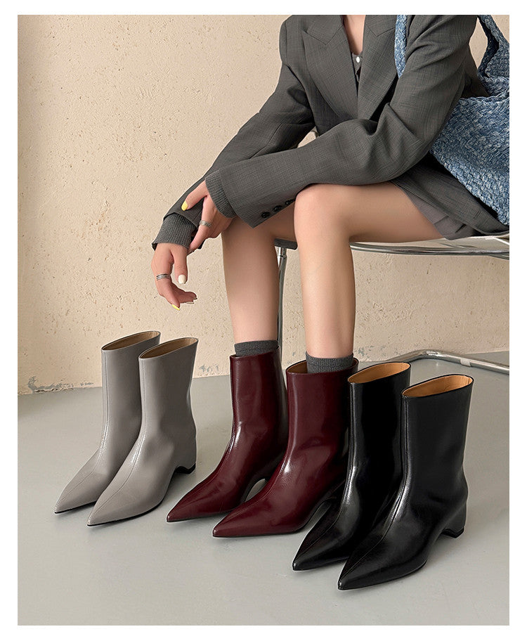 Karin Luna Elegant Pointed Toe Hidden Wedge Short Boots