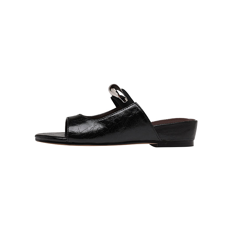 Karin Luna In Stock Spot Goods  Metal Buckle Round Toe Strap Slippers