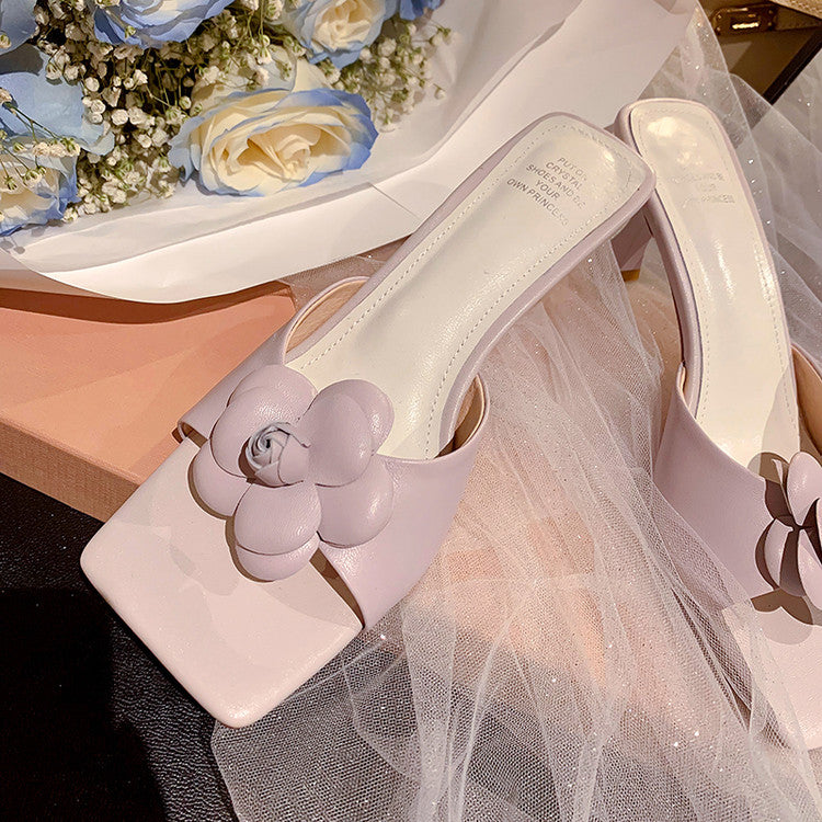 Karin Luna Flower of Wealth in the World~Says purple has a lot of charm Spot Goods Spot Goods  Three-Dimensional Camellia Elegant Sandals