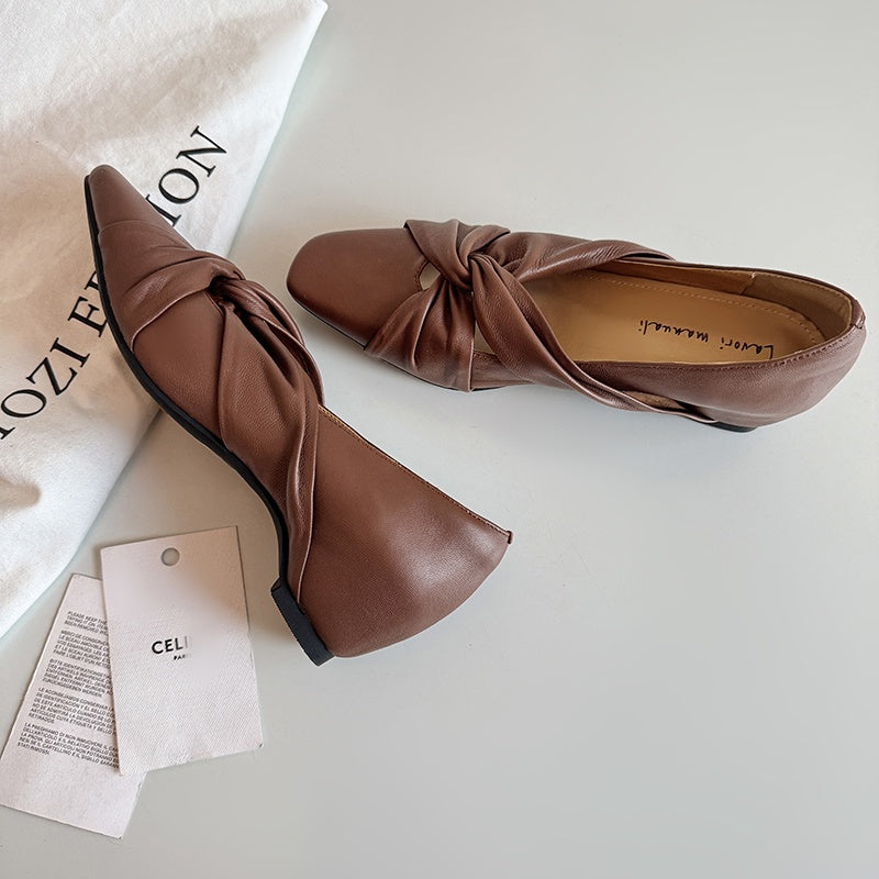 Karin Luna Cross Design Square Toe Hidden Wedge Shoes