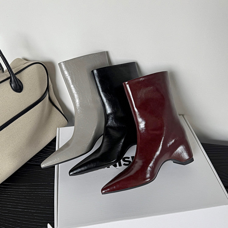 Karin Luna Elegant Pointed Toe Hidden Wedge Short Boots