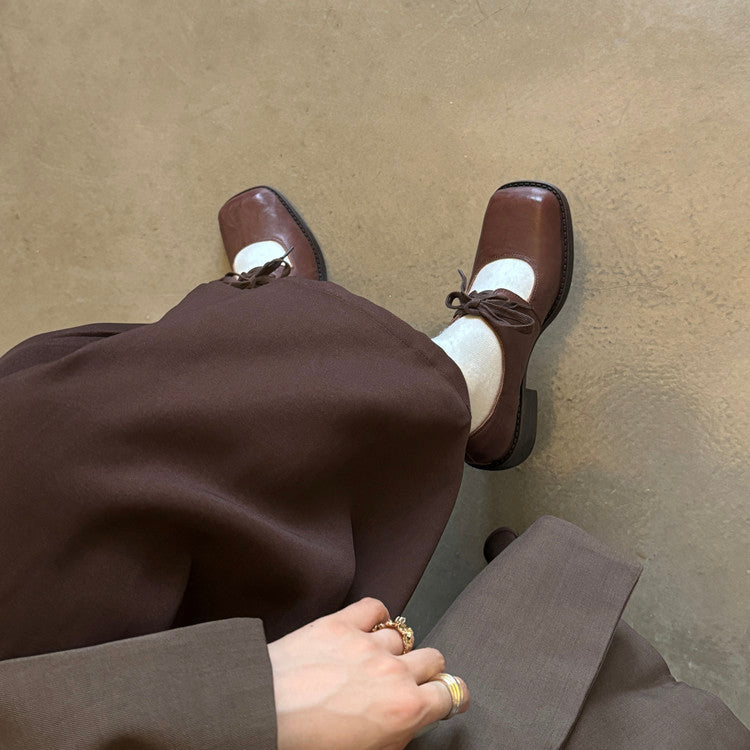 Karin Luna In Stock Spot Goods   Full leather inside and out Vegetable Tanned Hand-Grabbed Sheepskin Square-Toed Chunky Heel Single Shoes