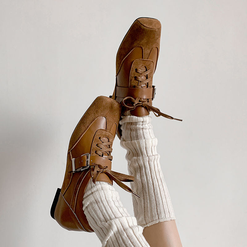 Karin Luna In Stock Spot Goods  Designed retro square-toe ballet shoes with laces