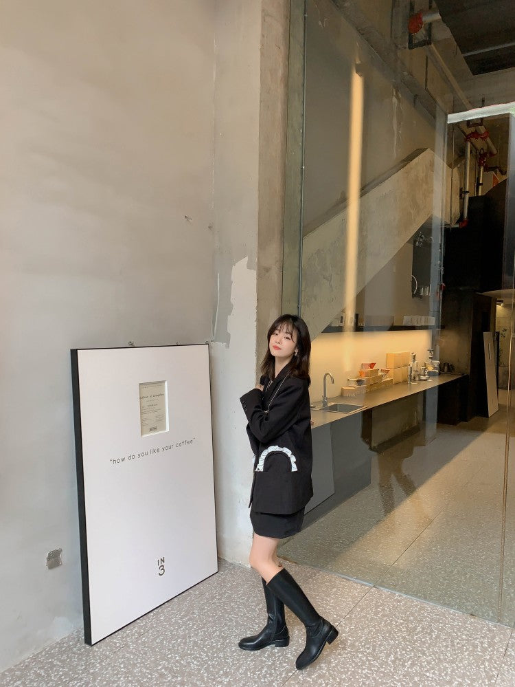 Karin Luna Internet Celebrity Photo  Best-selling in stock Full Leather Basic Long Boots  Winter Essential Combat Boots