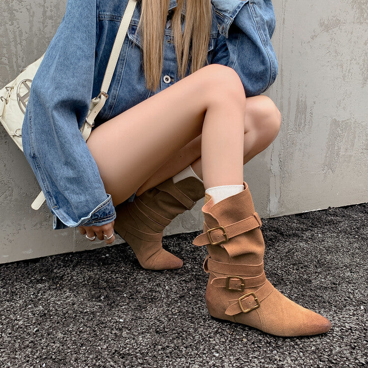 Karin Luna Cow Leather Small Square Toe Belt Buckle Fashion Boots