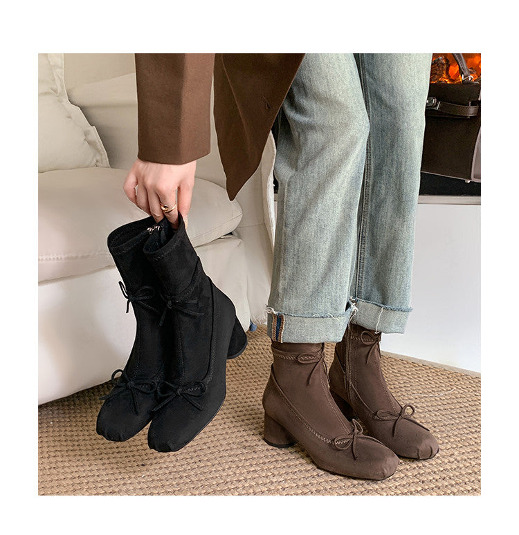 Karin Luna In Stock Spot Goods Hot-Selling Sweet Standard Bow Round-Toe Slim Short Boots